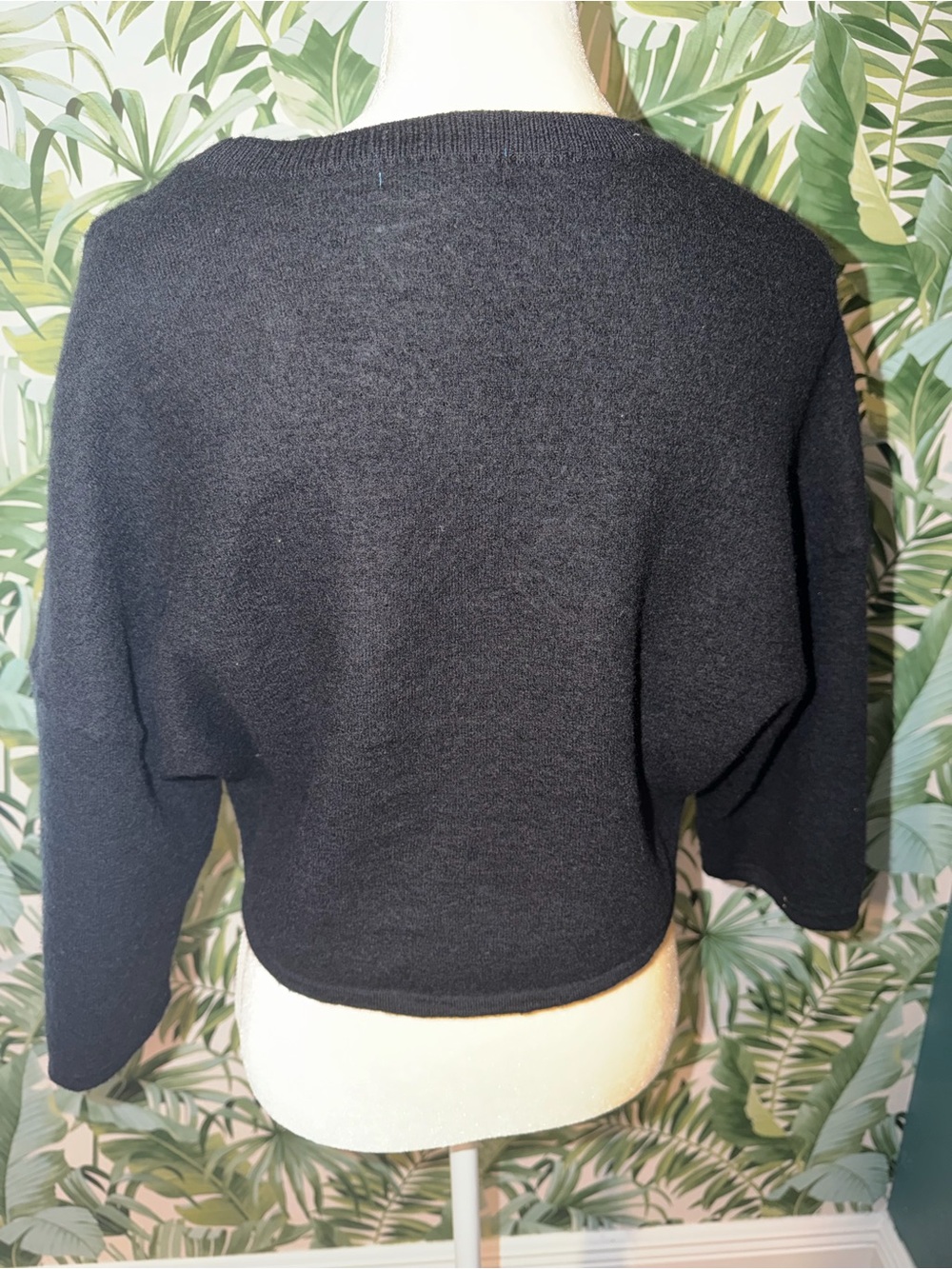 adidas Black Cropped Trefoil Wool Sweater with White Logo Small - Picture 6 of 8